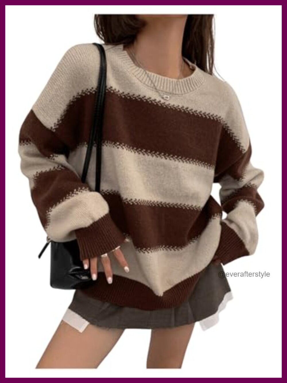 SweatyRocks Striped Viscose Knit Pullover Sweater Long Sleeve Crew Neck